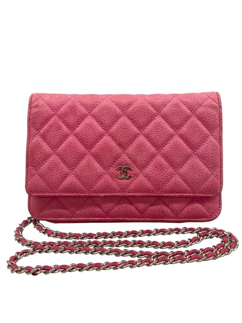 Chanel Wallet Quilted Pink Chain Silver Shoulder Bag